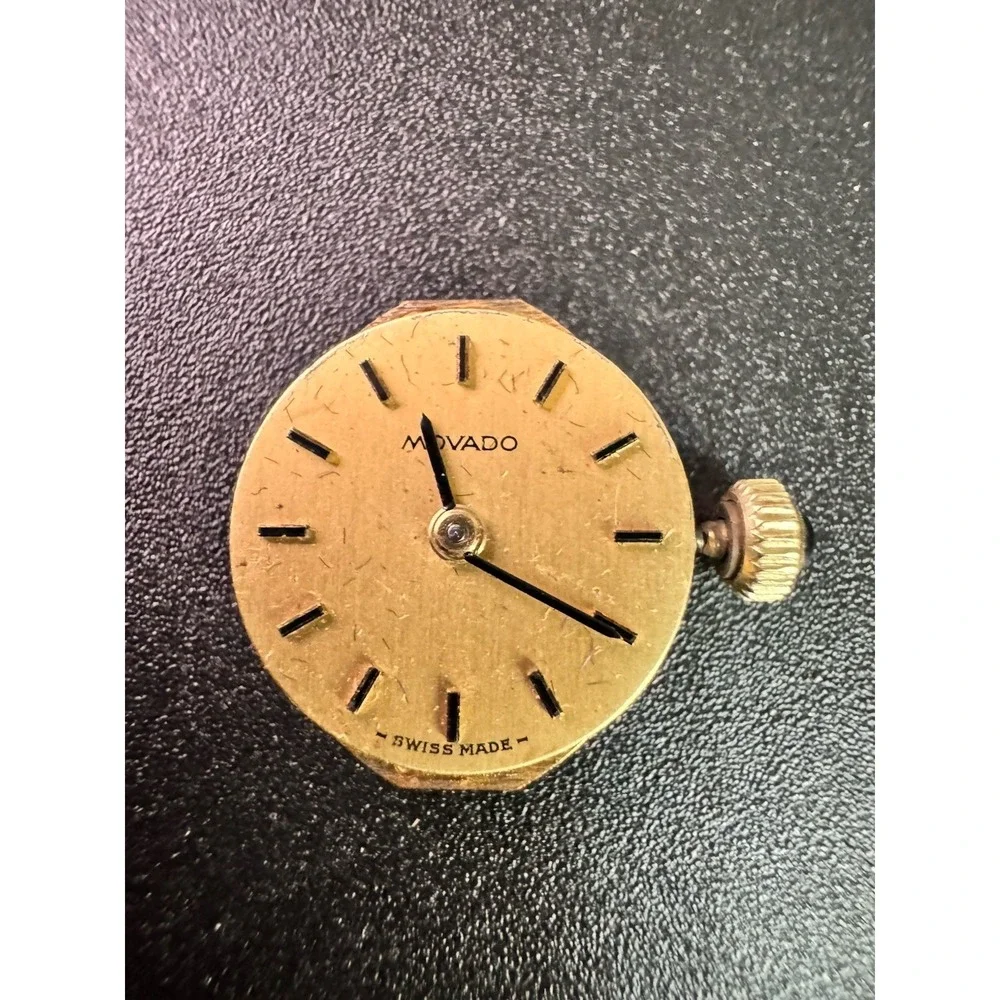 Movado Vintage Watch Movement Gold Dial Ronda 4 Jewels Swiss Made Untested